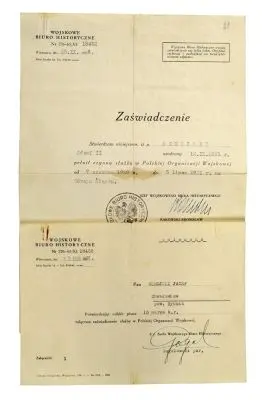 Zaświadczenie Wojskowego Biura Historycznego 