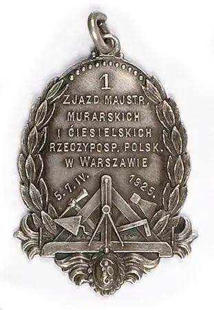 Żeton pamiątkowy I Zjazdu Majstrów Murarskich Ciesielskich RP w Warszawie 1925