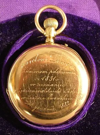 ZEGAREK KIESZONKOWY Z DEDYKACJĄ TEATRU LWOWSKIEGO, 1882