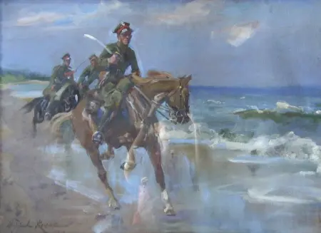 Patrol ułanów nad morzem