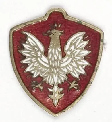Odznaka patriotyczna z orzełkiem na czerwono emaliowanej tarczy