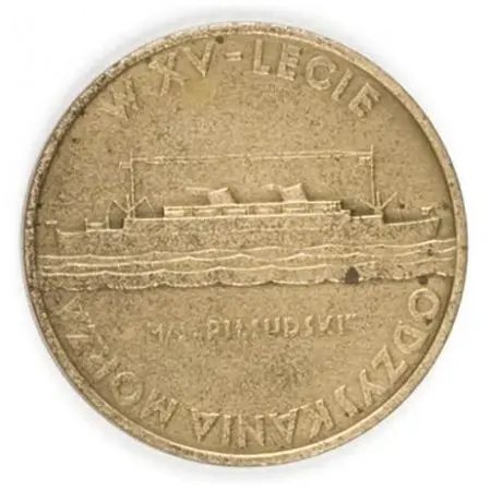 XV ROCZNICA ODZYSKANIA DOSTĘPU DO MORZA - 1935 A: Sylwetka statku w prawo. Poniżej napis 