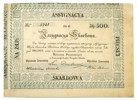 Asygnata skarbowa na 500 złotych polskich 1831