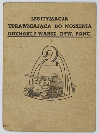  Legitymacja do odznaki 2 Warszawskiej Dywizji Pancernej