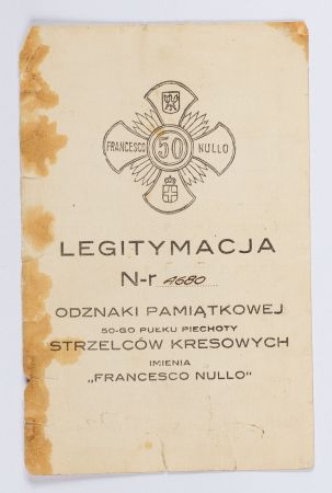 Legitymacja do odznaki pamiątkowej 50 Pułku Piechoty Strzelców Kresowych