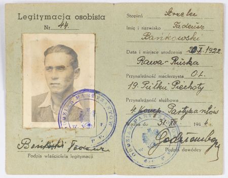 Legitymacja osobista nr 44 dla strzelca Tadeusza Bańkowskiego