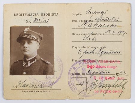 Legitymacja osobista nr 235/108 dla kaprala Stanisława Makarskiego