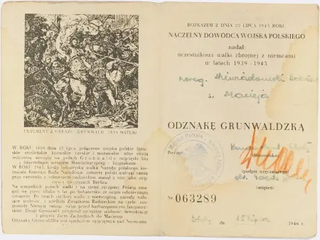 Legitymacja Odznaki Grunwaldzkiej