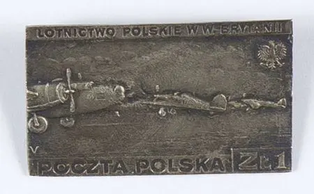 Odznaka nakładka wykonana na podstawie znaczka pocztowego z roku 1941 (Fischer 338)