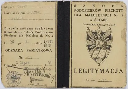 Legitymacja upoważniająca do noszenia odznaki pamiątkowej Szkoły Podoficerów Piechoty