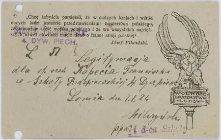 Karta pocztowa wykorzystana jako legitymacja