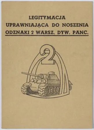 Legitymacja in blanco uprawniająca do noszenia odznaki 2 Warsz. Dyw. Panc.