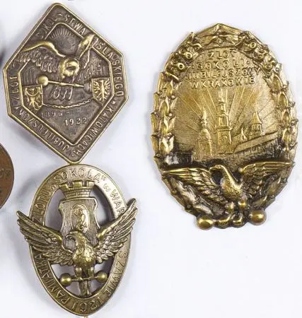 Zestaw 3 odznak zlotowych Sokolstwa Polskiego Kraków 1935