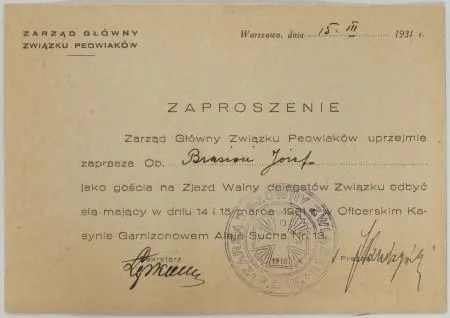 Zaproszenie na Zjazd Walny delegatów Związku Peowiaków