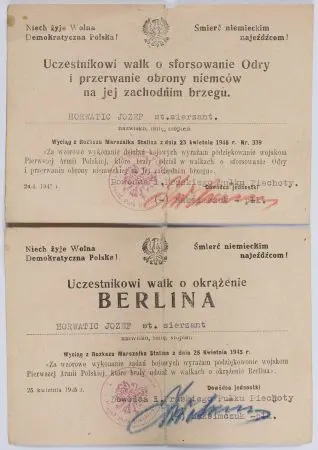 Zestaw dokumentów na nazwisko Józef Chorwatis/Horwatic 6 sztuk