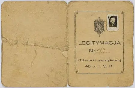 Legitymacja do odznaki pamiątkowej 48 Pułku Piechoty Strzelców Kresowych dla plutonowego Mariana Cywki