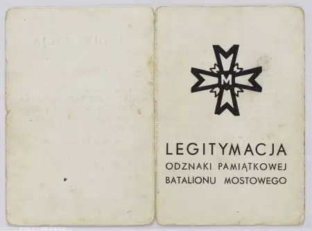 Legitymacja do odznaki pamiątkowej Batalion Mostowy Nr 252