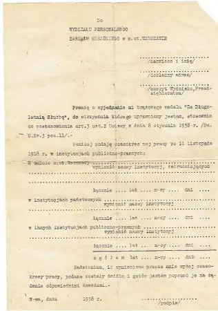 Podanie in blanco z 1938 r.