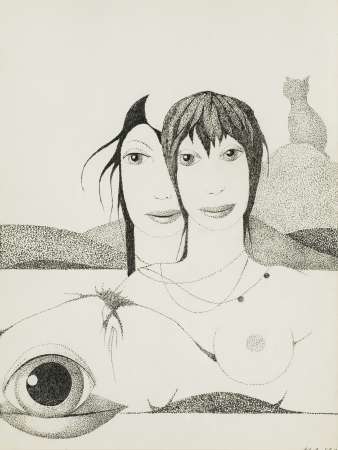 Kompozycja - dziewczyny z cieniem kota na wzgórzu