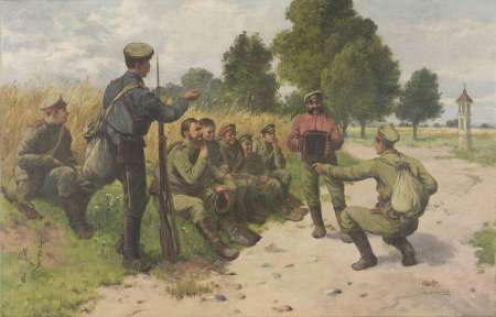 Żołnierze rosyjscy przed kapliczką