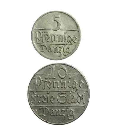 WM GDAŃSK, komplet monet niklowych z roku 1923, zestaw 2 szt