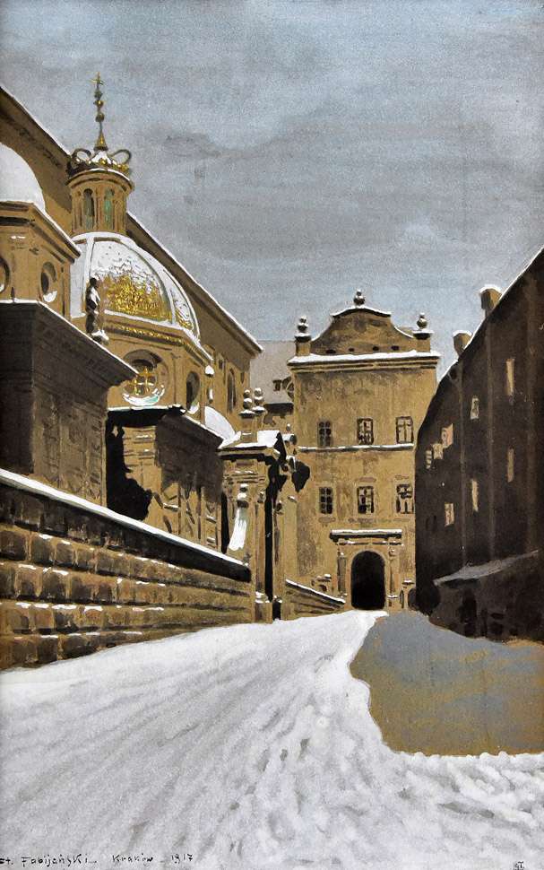 "Widok na Kaplicę Zygmuntowską i wejście na Wawel", 1917