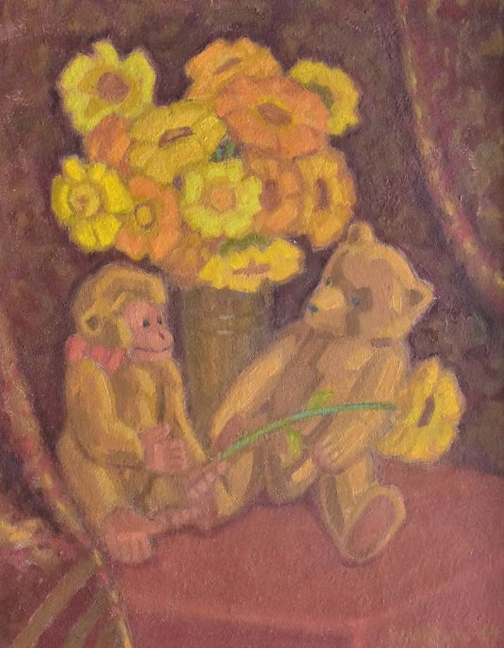 "Flirt. Martwa natura z małpką i misiem", 1964