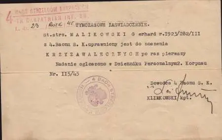 Zestaw pamiątkowy po Gerardzie Malinowskim PSZ/zach