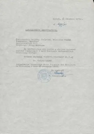 Potwierdzenie nadania Orderu Virtuti Militari dla Cichociemnego