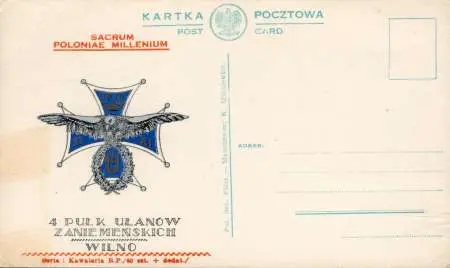Pocztówka 4 Pułku Ułanów wydana w Londynie w 1966.