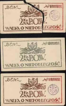 Polska Organizacja Wojskowa, 2 bony po dwie korony każdy, 1918