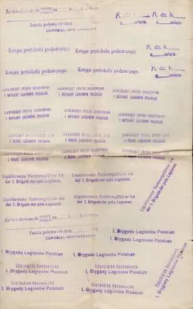 Zestaw 2 kart z odbiciami pieczęci I oraz III Brygady Legionów Polskich z kopertą