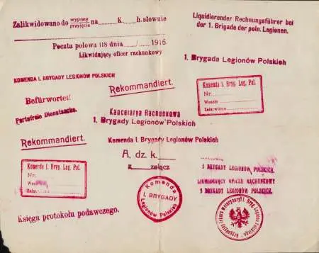 Zestaw 2 kart z odbiciami pieczęci I oraz III Brygady Legionów Polskich z kopertą