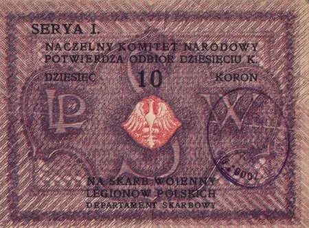 Naczelny Komitet Narodowy, potwierdzenie odbioru 10 koron na skarb wojenny Legionów Polskich