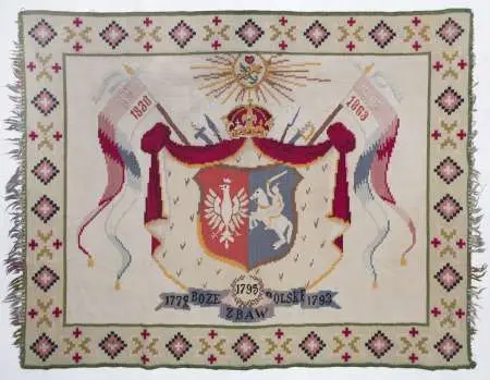 Kilim patriotyczny w formie poziomego prostokąta, wełniany