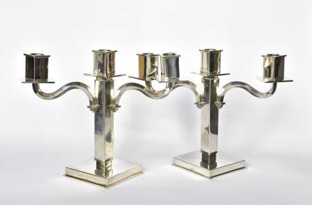 PARA SREBRNYCH ŚWIECZNIKÓW ART DECO