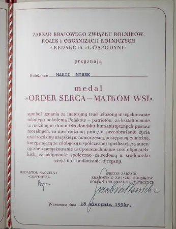 Medal Order Serca Matkom Wsi Medal Order Serca Matkom Wsi