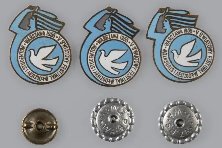 Zestaw odznak V Światowy Festiwal Młodzieży i Studentów Warszawa 1955 - 3 sztuki