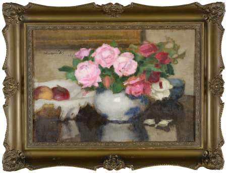 Martwa natura z różami i jabłkami