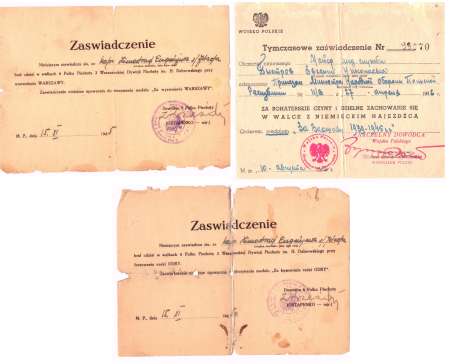 Zestaw odznaczeń i dokumentów po kapralu Eugeniusz Zimostrat