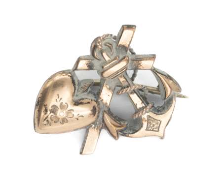 Broszka patriotyczna z symbolami Wiara Nadzieja Miłość - Krzyż Kotwica Serce