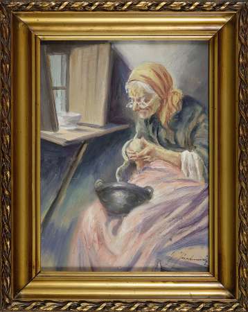STARUSZKA OBIERAJĄCA ZIEMNIAKA