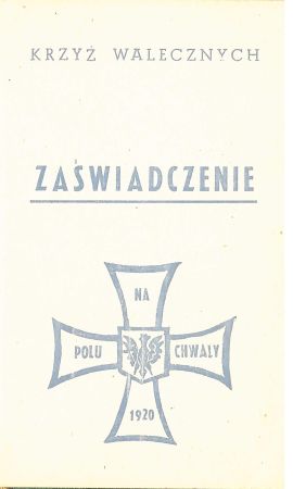 Legitymacja do odznaczenia - Krzyż Walecznych, 10 Batalion Saperów - in blanco