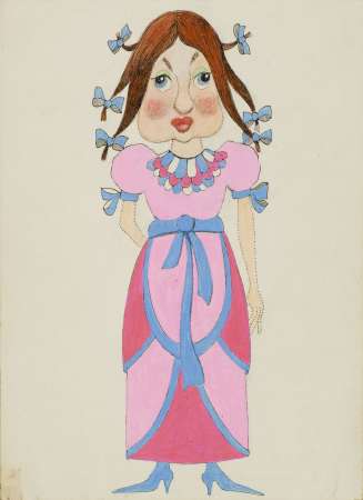 Dziewczyna w różowo-niebieskiej sukni