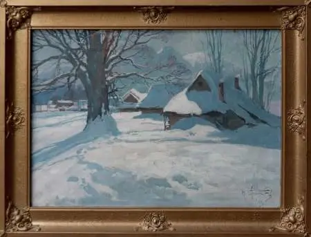 Pejzaż zimowy z chatami pod Giewontem, 1963