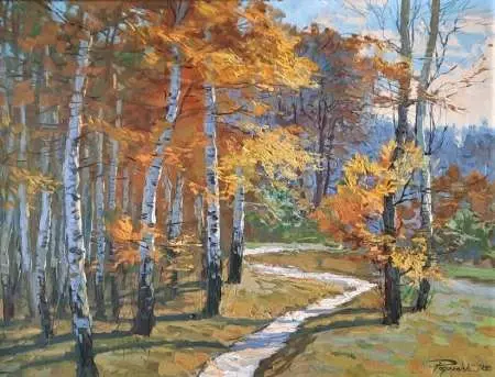 Pejzaż jesienny z brzozami 