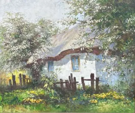 Pejzaż z chatą - wiosna