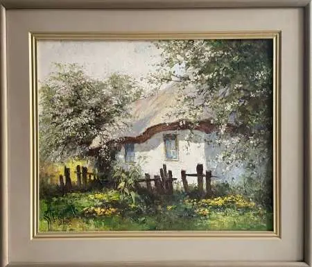 Pejzaż z chatą - wiosna