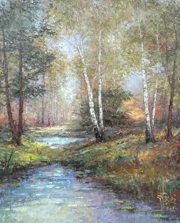 Pejzaż z leśnym strumieniem