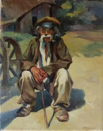 Dziadek. Chłop siedzący przy kole, 1917